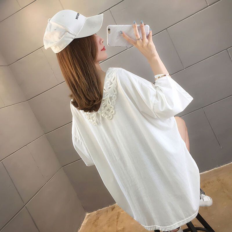 大人可愛い ロング丈 ゆったり 切り替え 三色半袖Tシャツ＜S-8129＞