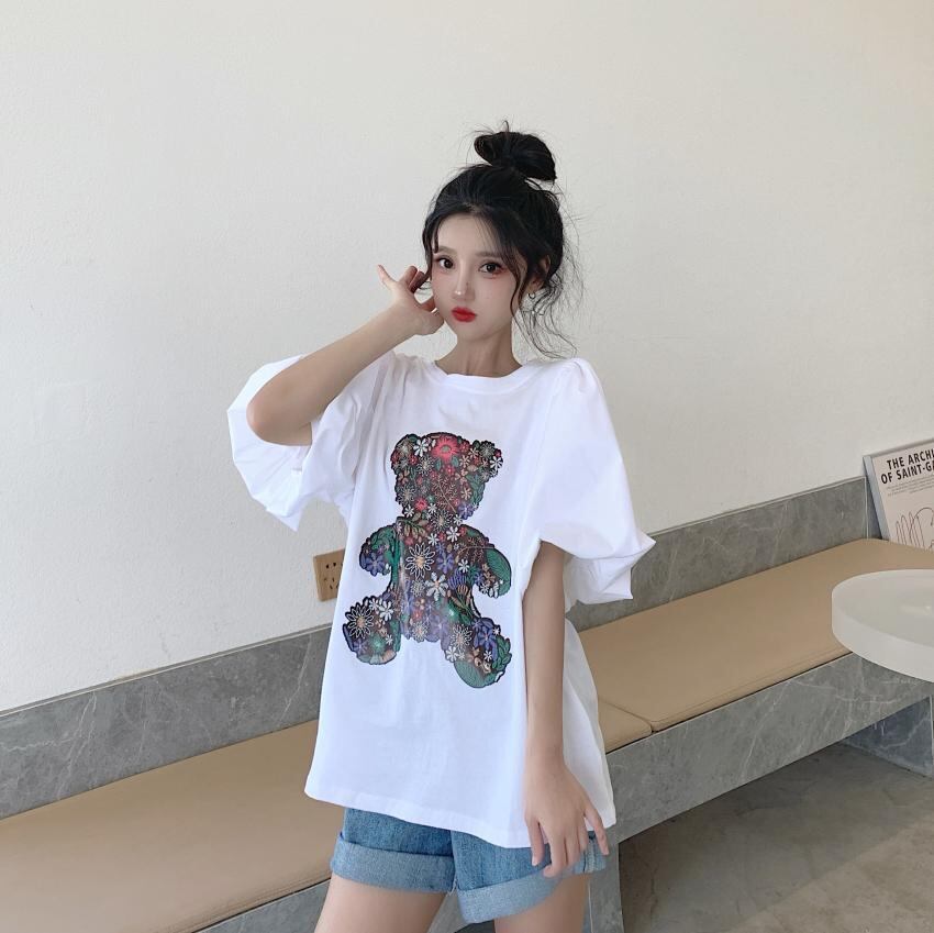 キュート プリント ファッション ゆったり 全4色 半袖 Tシャツ＜S-11521＞