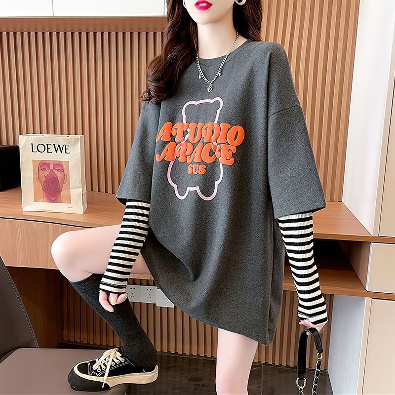 絶対流行 カジュアル アバンギャルド レイヤード風 プリント全3色 Tシャツ＜S-9587＞