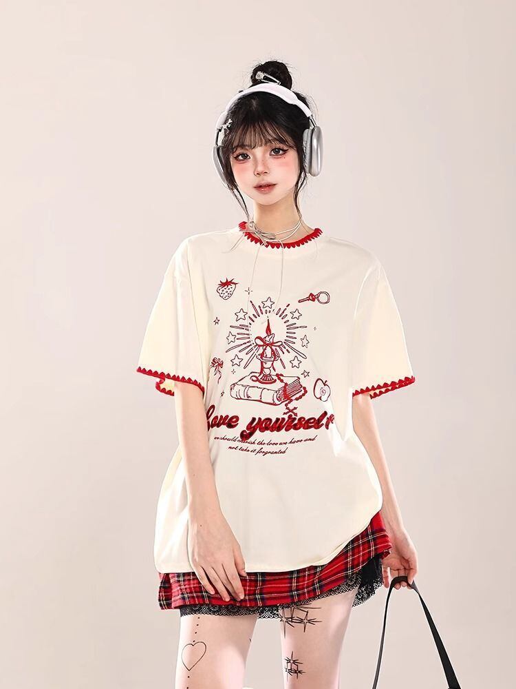 大人可愛い 早い者勝ち 絶対流行 カジュアル 2色選択 Tシャツ<S-11108>