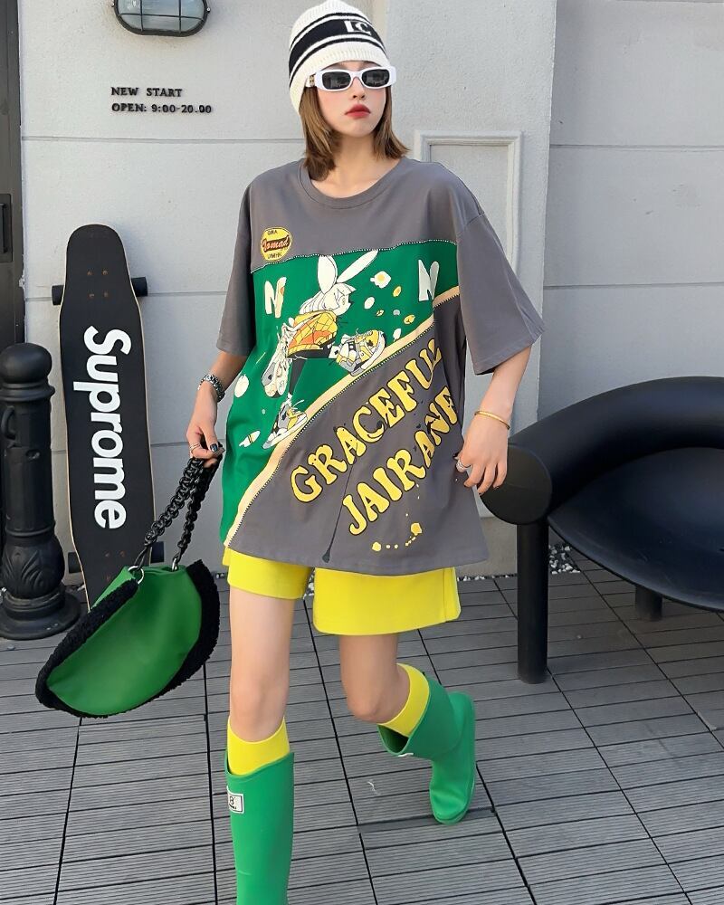 着回し力抜群 ファッション 個性派 レース プリント全3色 半袖Tシャツ<S-8981>