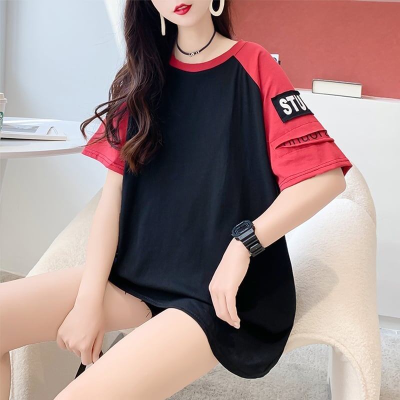 ゆったり感アップ 切り替え 一目惚れ プリント Tシャツ カットソー＜S-3533＞