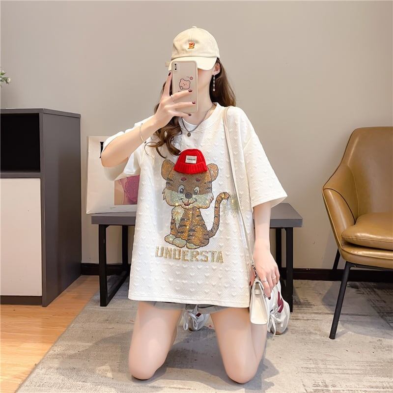 デザイン感 切り替え チャーミング プリント Tシャツ カットソー＜S-3401＞