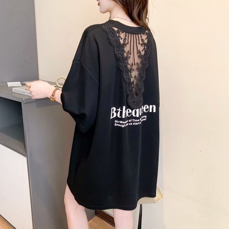 話題沸騰中 レース アバンギャルド 切り替え ホットダイヤモンド 3色選択 半袖Tシャツ＜S-8547＞
