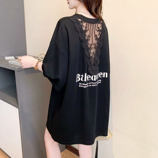 話題沸騰中 レース アバンギャルド 切り替え ホットダイヤモンド 3色選択 半袖Tシャツ＜S-8547＞