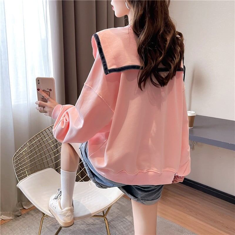 絶対欲しい グラフィックプリント セーラ服の襟 三色 長袖Tシャツトップス<S-4036>