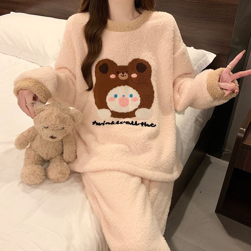 柔らかな肌触りで着心地も楽ちん！モコモコ ルームウェア 全3色 パジャマ 上下セット<S-10337>