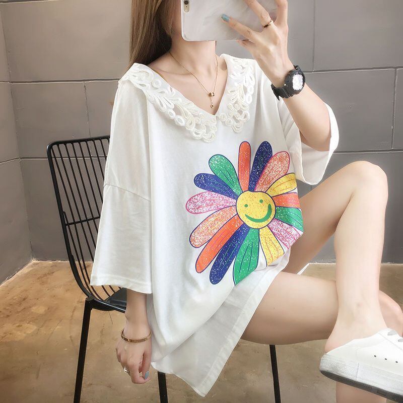 大人可愛い ロング丈 ゆったり 切り替え 三色半袖Tシャツ＜S-8129＞