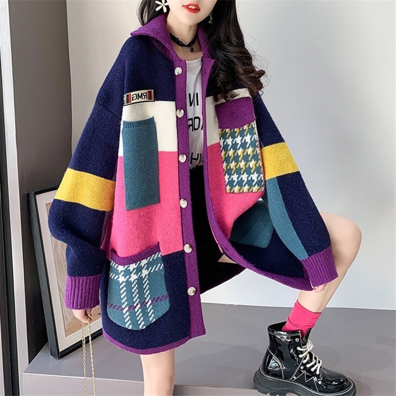 着心地良い 折り襟 大好評 長袖 切り替えカーディガン＜S-2193＞