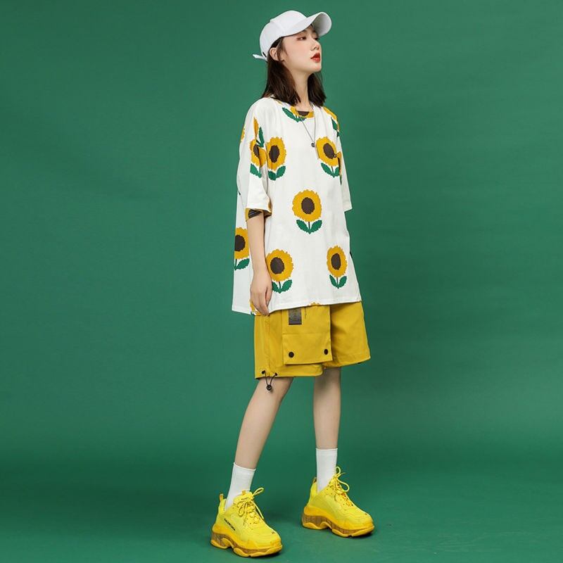 新商品 カジュアル 簡潔 花柄 半袖Ｔシャツⅹパンツセット<S-8071>