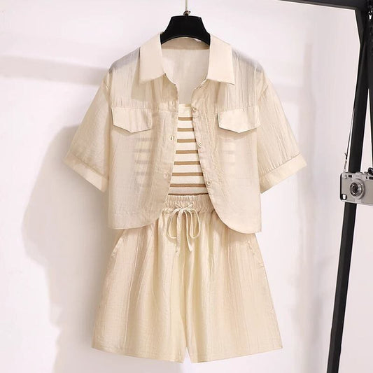 定番シンプル 紫外線対策 上品 全3色 シャツ+パンツセット ＜S-8655＞