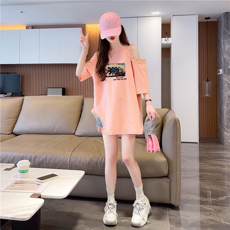 おしゃれ度高め レース 美人度アップ 切り替え プリント全4色 Tシャツ カットソー＜S-9213＞