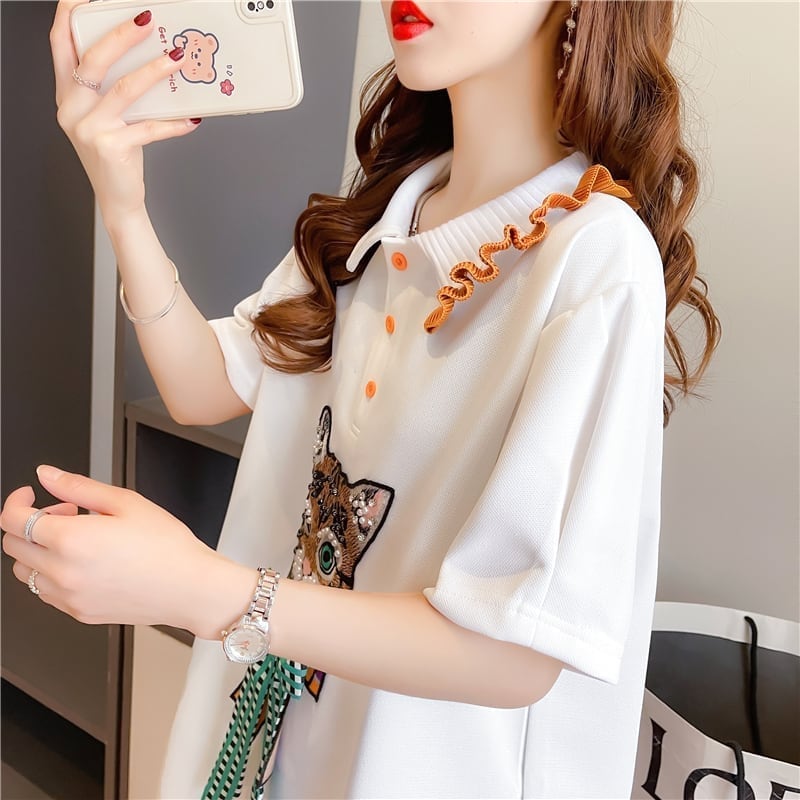 スタイリッシュ 切り替え 一目惚れ プリント Tシャツ カットソー＜S-3395＞