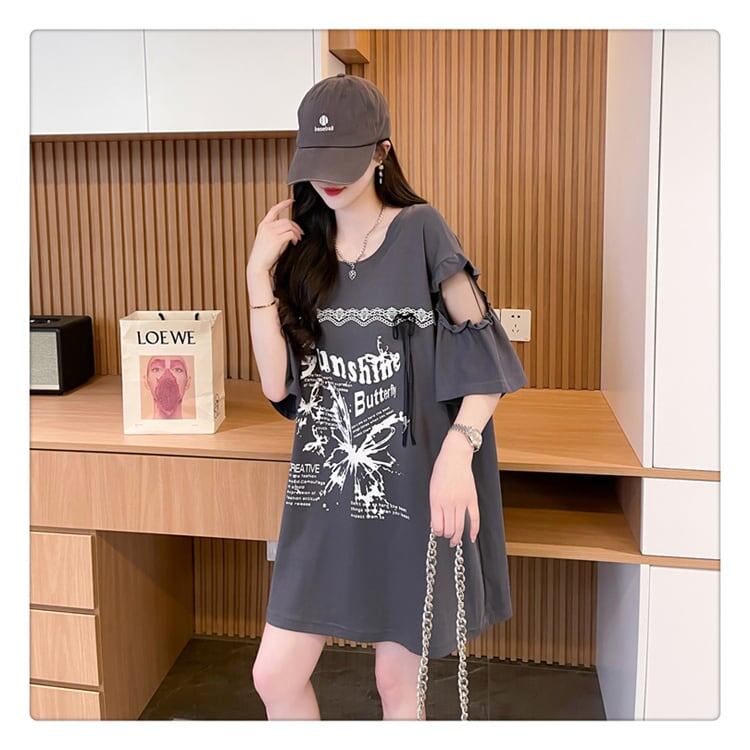 話題沸騰中 切り替え スウィートプリント 全2色 半袖Tシャツ ＜S-8652＞