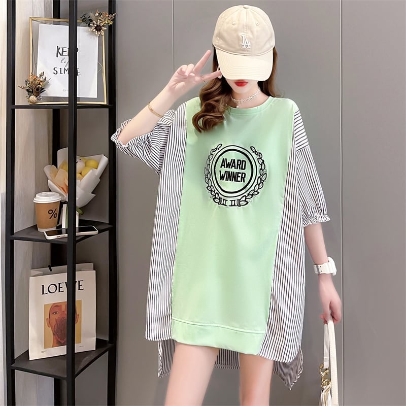 期間限定 ストライプ柄 新作 切り替え プリント 全3色 半袖Tシャツ カットソー ＜S-8685＞