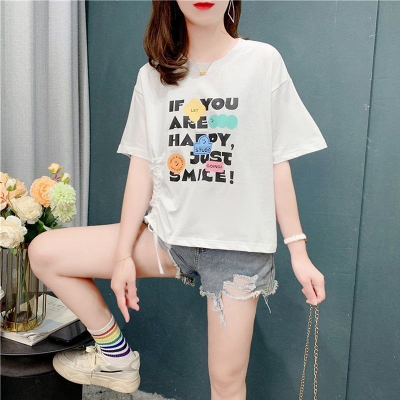 個性的なデザイン 切り替え 一目惚れ プリント Tシャツ カットソー＜S-3671＞