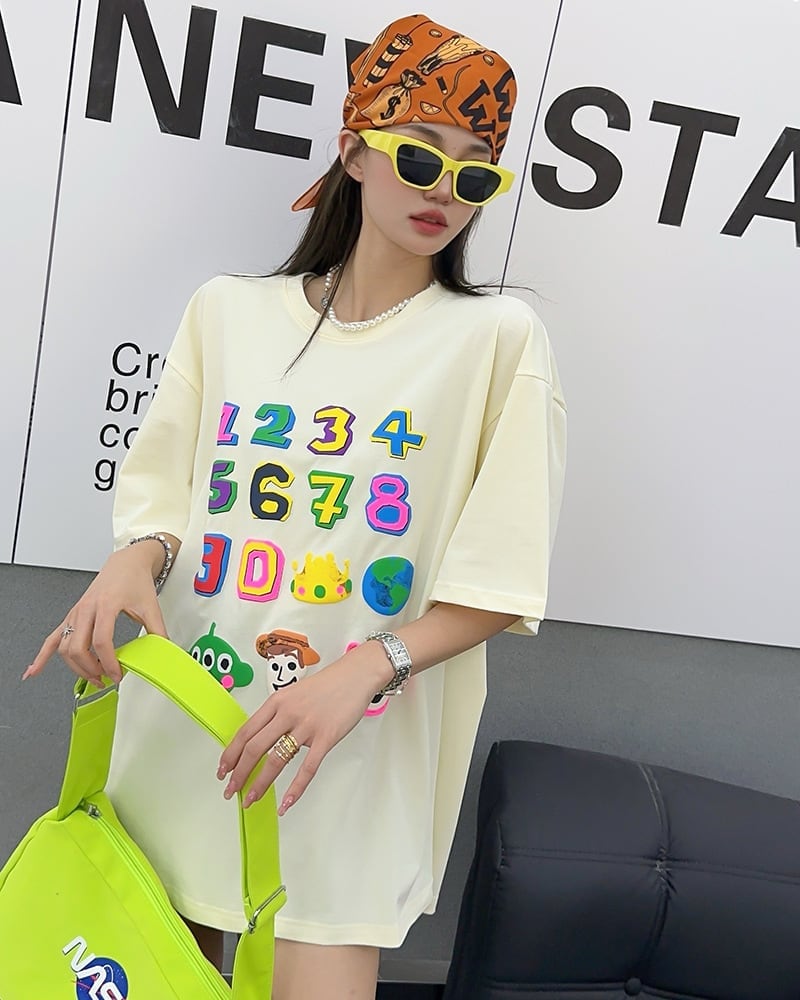 売り切れ必至 プリント三色 個性派 ゆったり 半袖Tシャツ ＜S-8462＞