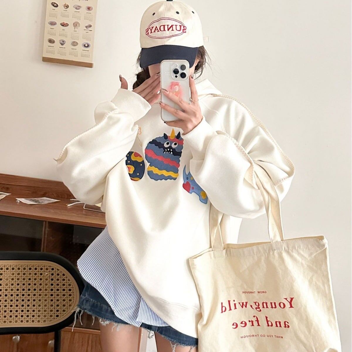 大人可愛い ゆったり 刺ロゴ パーカ 全4色トップス＜S-4811＞