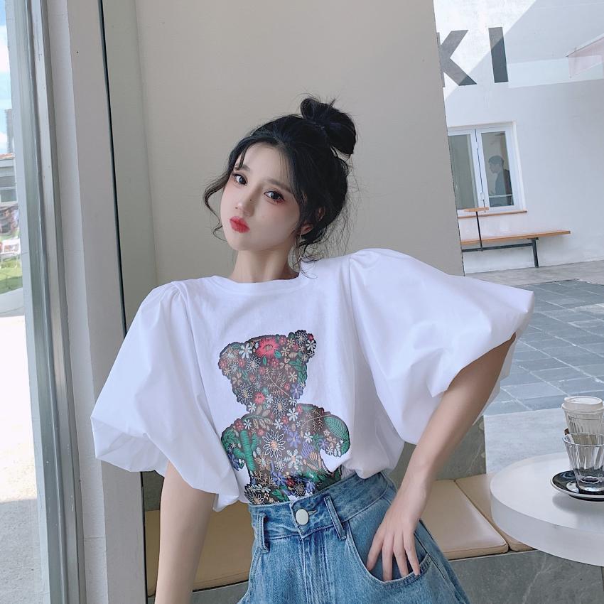 キュート プリント ファッション ゆったり 全4色 半袖 Tシャツ＜S-11521＞