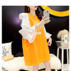 女子力アップ アルファベット パフスリーブ プリント ロングTシャツ ゆったりワンピース ＜S-3054＞