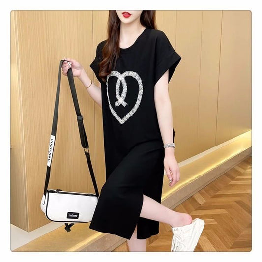 韓国系 ロング ハートマーク Tシャツ 半袖 ＜S-2837＞