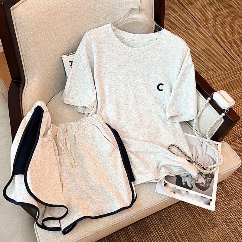 ファッション 切り替え 美人度アップ Tシャツ＋ショートパンツ セットアップ＜S-3527＞