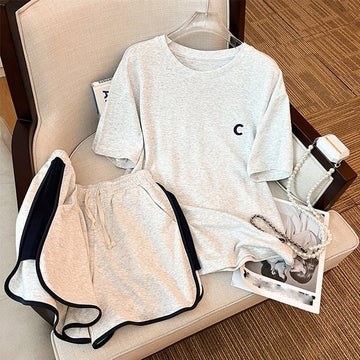 ファッション 切り替え 美人度アップ Tシャツ＋ショートパンツ セットアップ＜S-3527＞