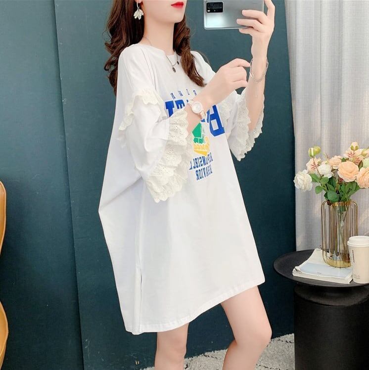 コットンレーストリム半袖Tシャツ<S-3028>