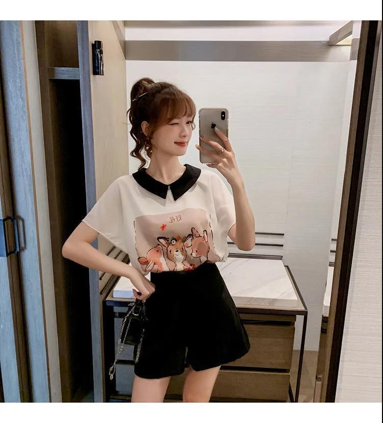 美人度アップ シフォン スウィート 半袖 Tシャツ ショートパンツ セットアップ ＜S-9234＞