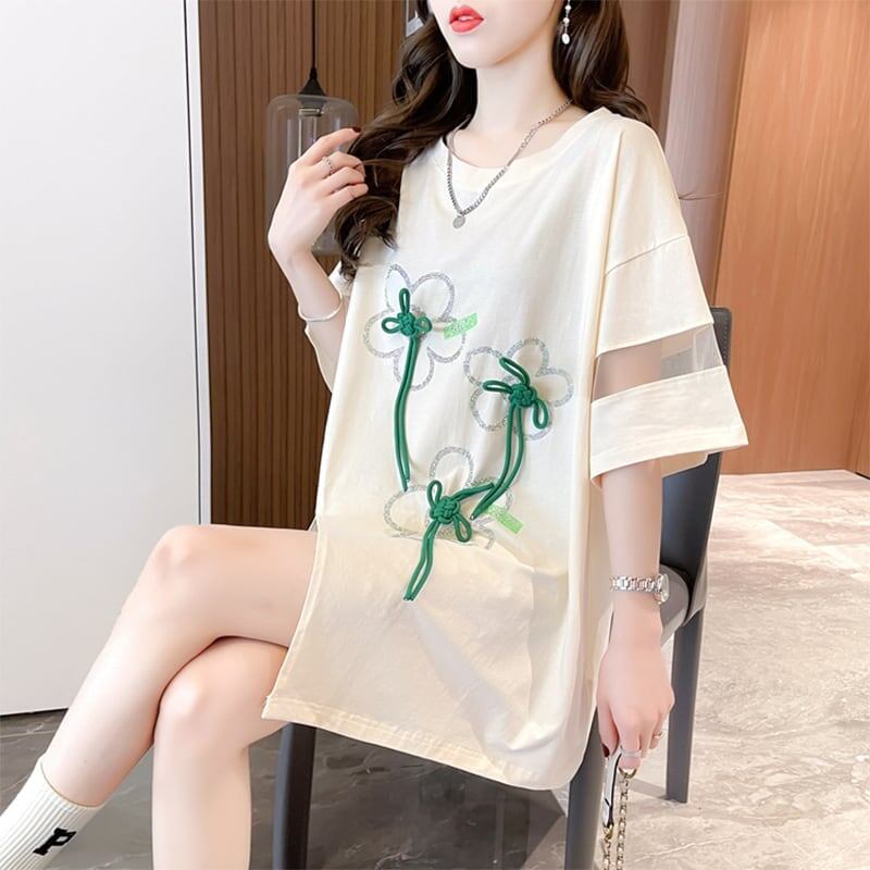 イレギュラー 切り替え カジュアル プリント Tシャツ カットソー＜S-3496＞