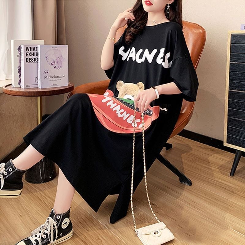スタイリッシュ プリント カジュアル Tシャツ カットソー ワンピース＜S-8285＞