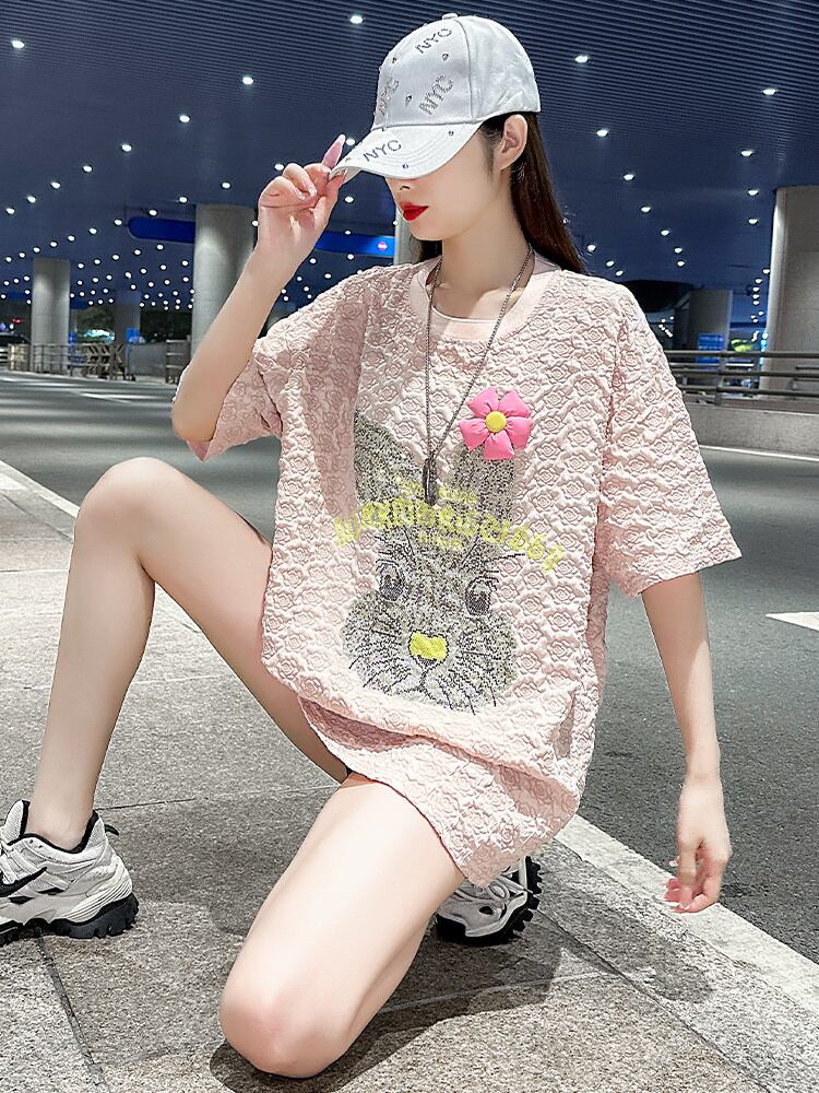 話題沸騰中 キュート カジュアル ホットダイヤモンド 半袖Tシャツ＜S-8626＞