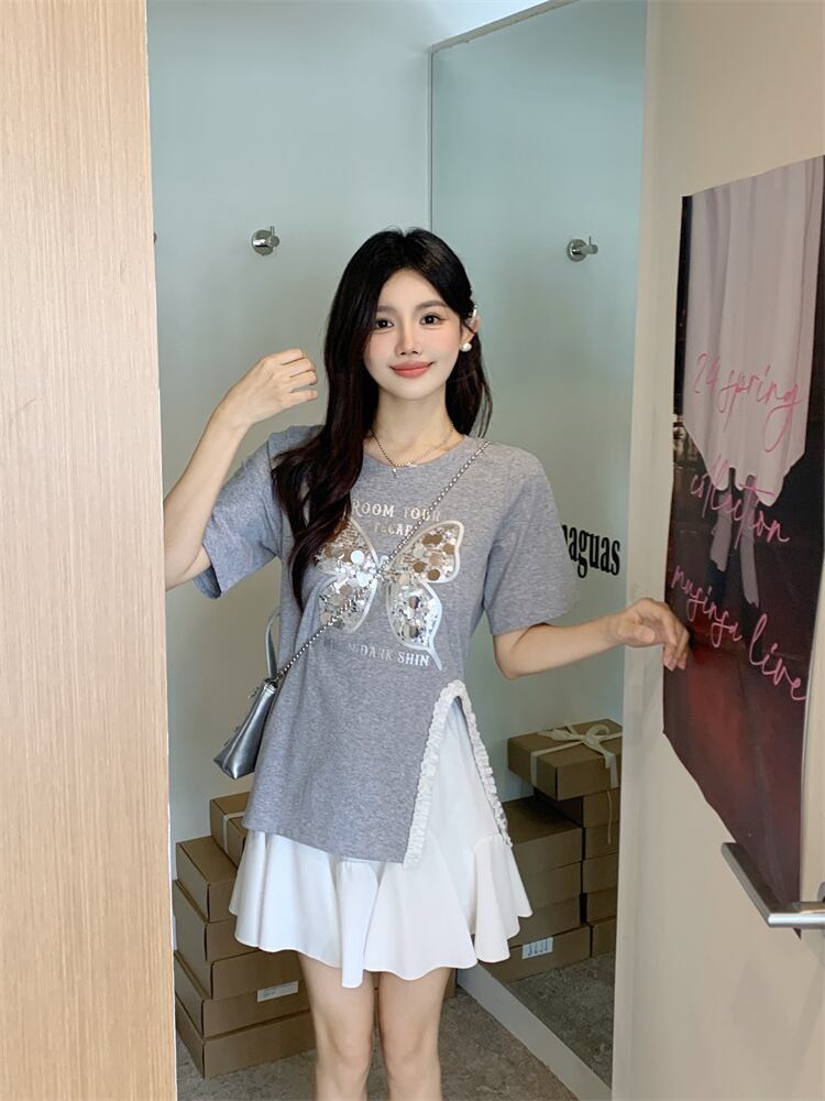 絶対欲しい キュート 超人気 ピンク プリント スパンコール 3色選択 半袖Tシャツ＜S-8570＞