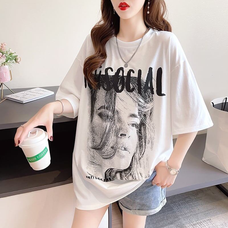 美人度アップ 切り替え ファッション プリント Tシャツ カットソー＜S-3399＞