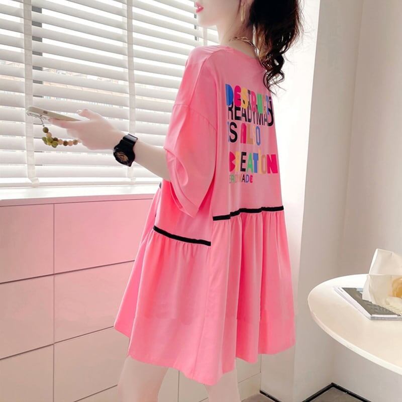 着心地抜群 切り替え 女性力を高める プリント Tシャツ カットソー＜S-3655＞