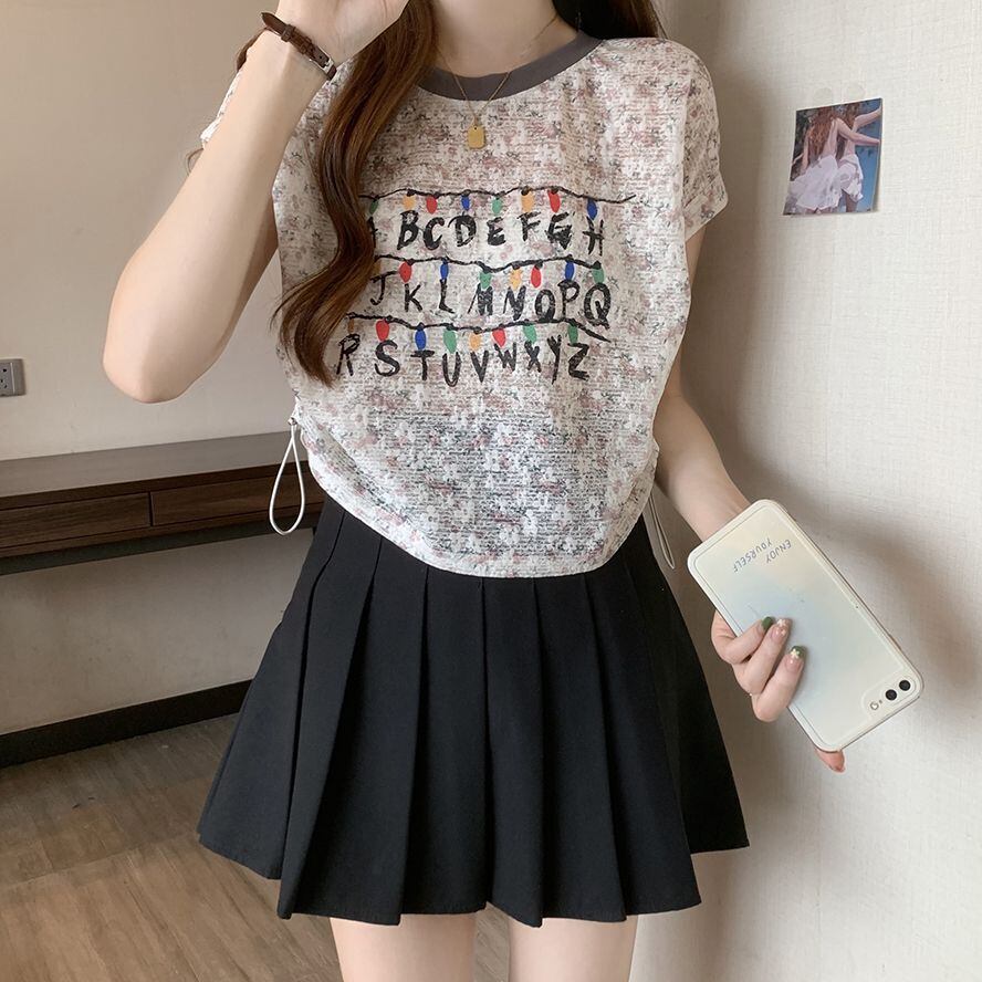 好感度UP カジュアル 大人可愛い プリント 全2色 半袖 Tシャツ＜S-8822＞