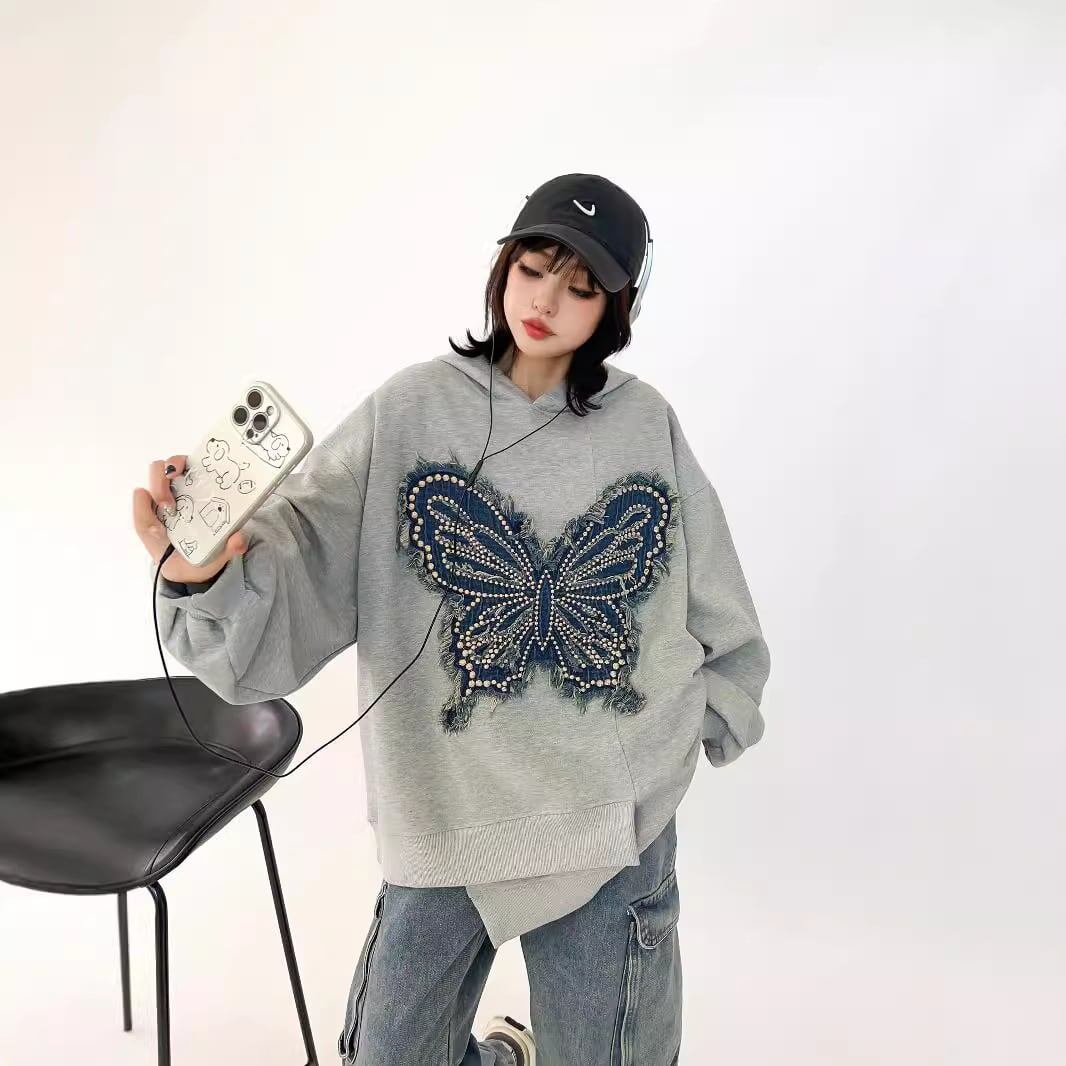 都市ファッショ デザイン オシャレ おしゃれ度高め 刺繍 ホットダイヤモンド カジュアル 3色選択 パーカー<S-9290>