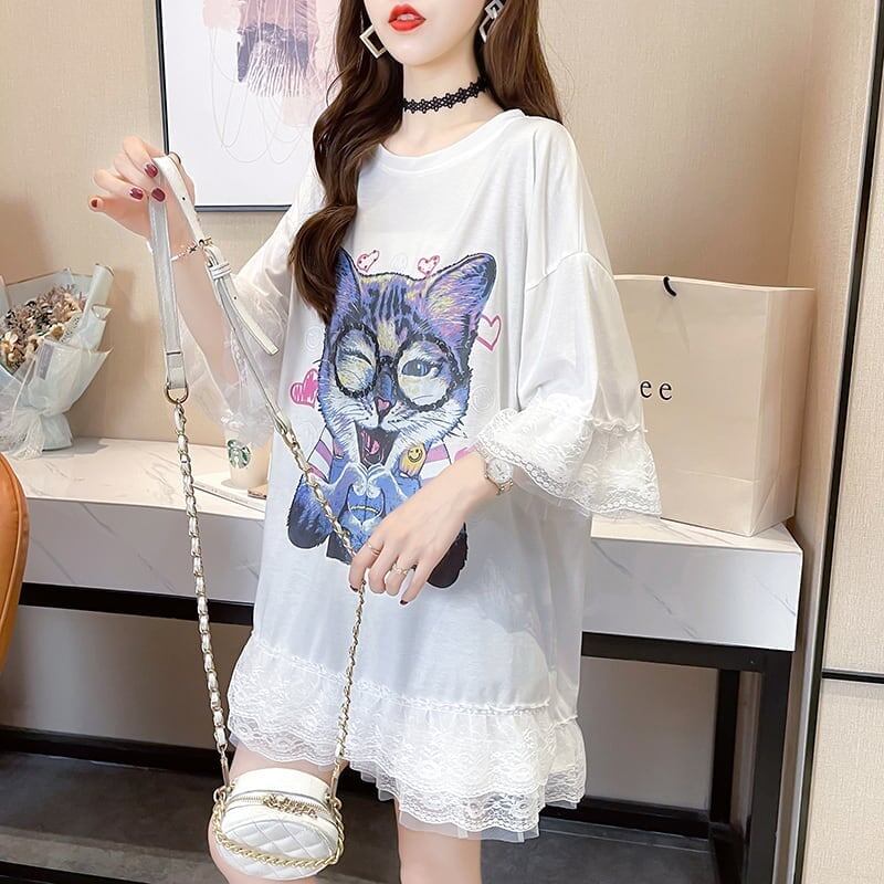 好感度満載 プリント 美感いっぱい Tシャツ カットソー ワンピース＜S-3428＞