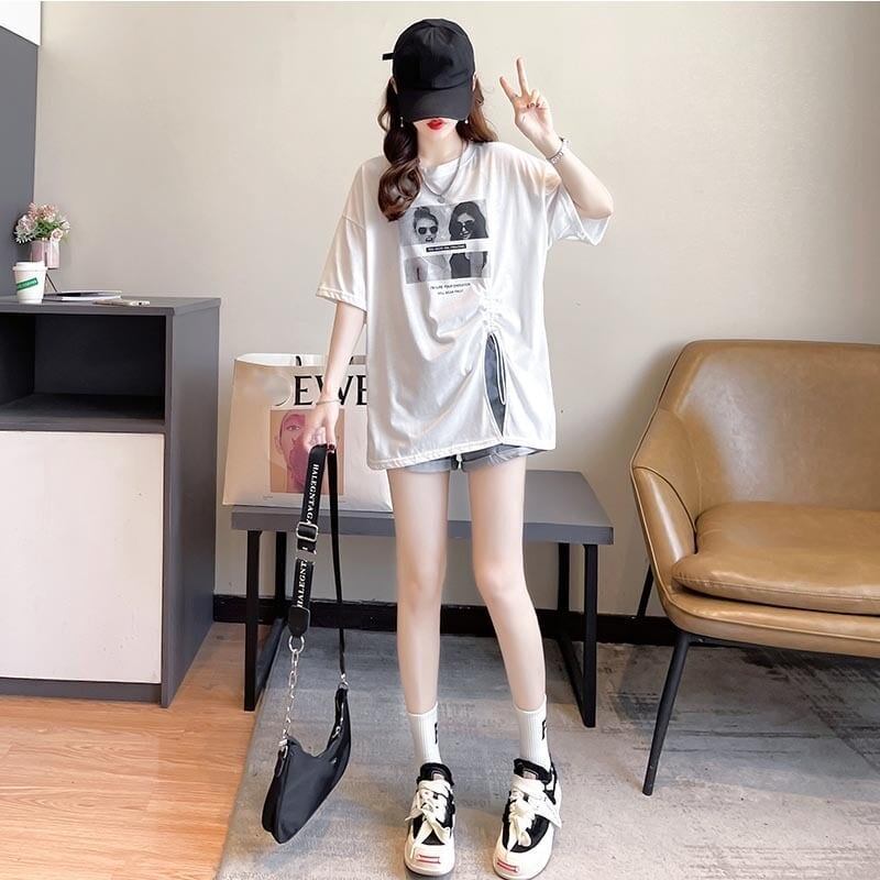 合わせやすい 切り替え チャーミング プリント Tシャツ カットソー＜S-3651＞