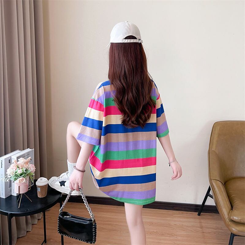 新商品 ストライプ柄 定番シンプル Tシャツ ゆったり半袖＜S-8700＞