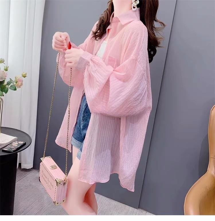 UVカット夏 薄手 長袖 透け感 日焼け止め ゆったり シャツ＜S-2829＞
