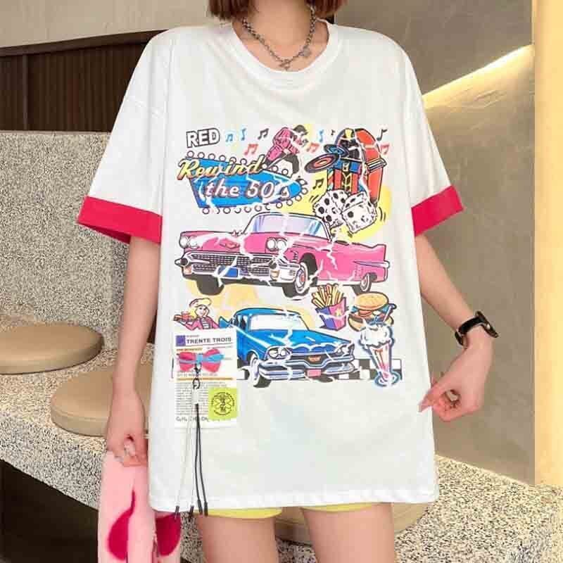 着心地抜群 カートゥーンプリント 美感いっぱい Tシャツ カットソー＜S-3126＞