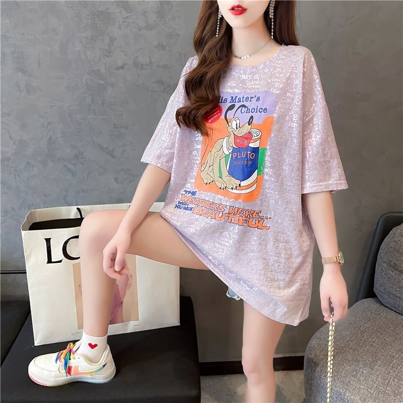 好感度満載 切り替え 美感いっぱい プリント Tシャツ カットソー＜S-3548＞