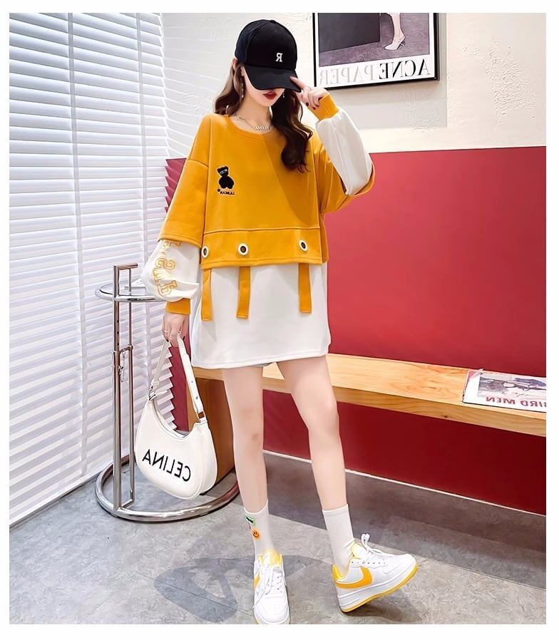 美人度アップ 配色 クマちゃん刺 切り替え 三色スウェット＜S-4070＞