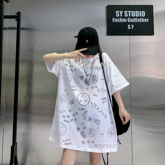 売り切れ必至 ゆったり ファッション感満々 ロング丈 3色半袖Tシャツ＜S-9086＞