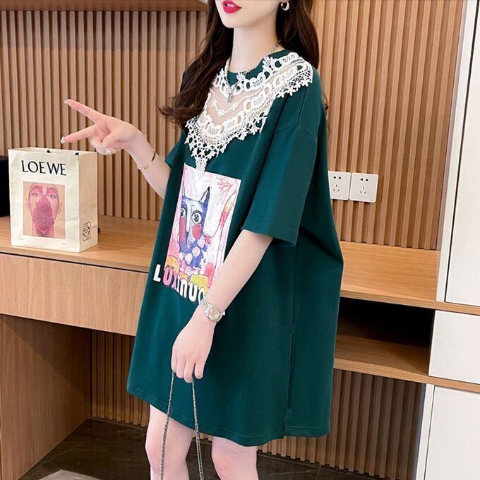 新商品 透かし彫り キュート レース 切り替え ゆったり 半袖Tシャツ＜S-8472＞