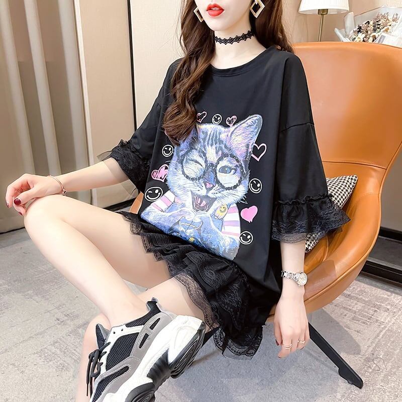 好感度満載 プリント 美感いっぱい Tシャツ カットソー ワンピース＜S-3428＞