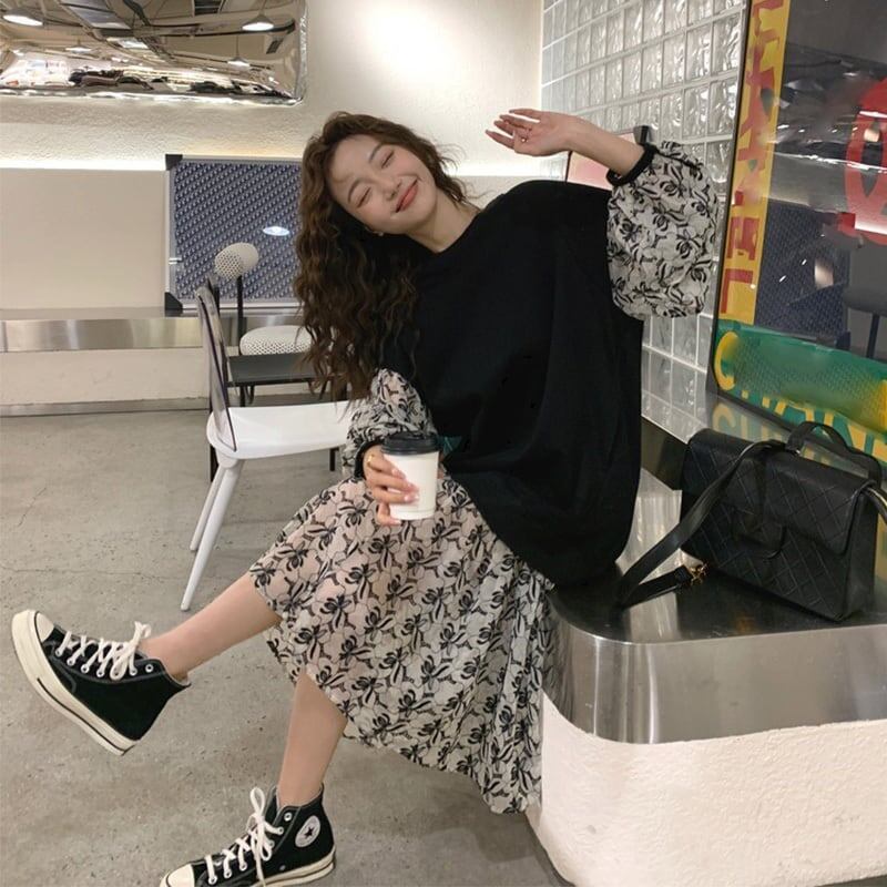清純甘くて女子力UP ラウンドネック 美感いっぱい 切り替え ワンピース＜S-2928＞