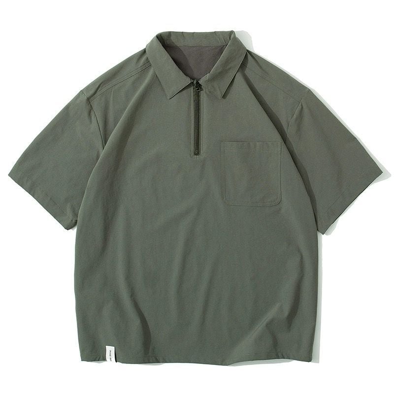ルーズシルエット ハーフジップ 速乾 半袖 Tシャツ<S-13119>