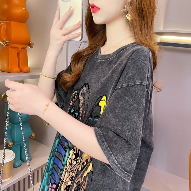 おすすめ ストリート系 ヴィンテージ加工 プリントTシャツ ゆったり半袖＜S-3022＞